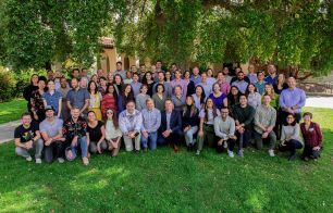 Group of employees in front of a tree 